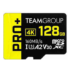 Team Group PRO+ MicroSDXC Memory Card 128GB Read up to 160 MB/s; Write up to 90 MB/s with professional card readers MicroSDXC / SD 6.1 / UHS-I