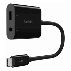 Belkin RockStar 3.5mm Audio + USB-C Charge Adapter Black (NPA004btBK) USB-C fast charging up to 60W with USB-PD and Quick Charge 2.0
