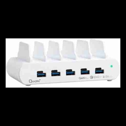 Just You PC Oxhorn PoverDelivery150W 5 Port (A+C) Fast Charging Dock with build-in rack5 Port USB-A USB-C PD3.0 QC4.0 PPS 100-240V AC input White