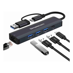 Simplecom CHN436 USB-C and USB-A to 4-Port USB HUB with Gigabit Ethernet Adapter