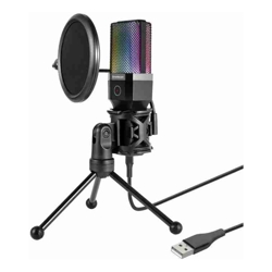 Simplecom UM650 USB Cardioid Condenser Microphone Gaming RGB Lights with Tripod  Pop Filter