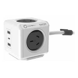 Allocacoc PowerCube Extended 4 Outlets 2 USB-A + 1 USB-C PD 20W with Surge 1.5M Grey (11407-AUEUAC)