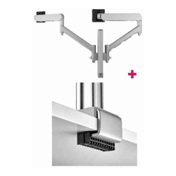 Atdec AWMS-2-D40 Dual Dynamic 27&amp;amp;quot; Monitor Arms on 15.7&amp;amp;quot; Post and C Clamp Desk Fixing Silver