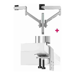 Atdec AWMS-2-D40 Dual Dynamic 27&amp;amp;quot; Monitor Arms on 15.7&amp;amp;quot; Post and Heavy-Duty F Clamp Desk Fixing Silver