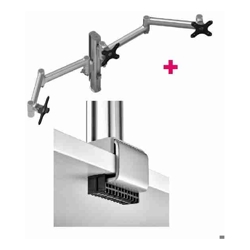 Atdec AWMS-3-13714 Triple 5.11&amp;amp;quot; and 27.95&amp;amp;quot; Monitor Arms on 15.75&amp;amp;quot; Post and C Clamp Desk Fixing Silver