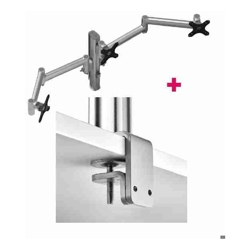 Atdec AWMS-3-13714 Triple 5.11&amp;amp;quot; and 27.95&amp;amp;quot; Monitor Arms on 15.75&amp;amp;quot; Post and F Clamp Desk Fixing Silver