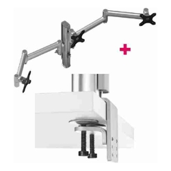 Atdec AWMS-3-13714 Triple 5.11&amp;amp;quot; and 27.95&amp;amp;quot; Monitor Arms on 15.75&amp;amp;quot; Post and Heavy-Duty F Clamp Desk Fixing Silver