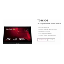 ViewSonic TD1630-3 10 Point Projected Capactitive Touch HDMI and VGA Dual Speakers Durable Scratch Resistant Screen Monitor. KIOSK