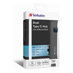Verbatim 65628 Type C Dual Hub with HDMI RJ45 SD 2x USB3.0 Silver 