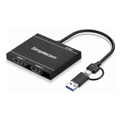 Simplecom DA327 USB 3.0 or USB-C to Dual HDMI Display Adapter for 2x 1080p Extended Screens