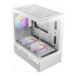 Antec CX200M RGB Elite mATX 270 degrees view USB 3.0 x 2 Audio I/O Bottom. Mesh front and bottom. Clear Glass View 5x RGB Fans. White Gaming Case