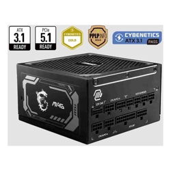 MSI MAG A1000GL PCIE5 ATX Power Supply Unit 80 PLUS Gold Fully modular flat cables 0 RPM Mode Active PFC design