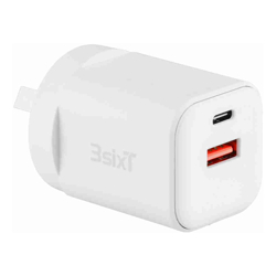 3Sixt Wall Charger GaN 35W USB-C PD + QC27W USB-A(Max 15W)-W