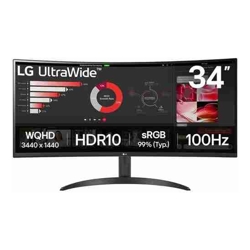 LG 34WR50QK-B 34IN 5MS 100HZ QHD (3440x1440) CURVED ULTRAWIDE MONITOR HDMI DISPLAYPORT 1.4 HDR10 VESA 3 YEAR WARRANTY
