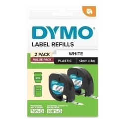 Dymo LetraTag Plastic Tape 12mm x 4M White 2-Pack new box packaging
