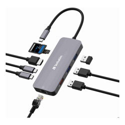 Verbatim USB-C Pro Multiport Hub 9 Ports1 x HDMI 1 x RJ45 2 x USB-C 3.2 Gen2 1 x USB-A 3.2 Gen2 2 x USB-A 3.2 Gen1 1 x SD card slot 1 x microSD