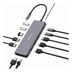 Verbatim USB-C Pro Multiport Hub 13 Port2 x HDMI 1 x DisplayPort 1 x RJ45 3 x USB-A 3.2 Gen 1 1 x USB-A 3.2 Gen 2 2 x USB-A 2.0 1 x Audio 2 x