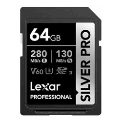 Lexar [HN MODEL] Lexar Professional SILVER PRO 64GB SDXC UHS-II Card 64GB-C10 UHS-II(U3) V60 Silver Pro up to 280MB/s read 130MB/s write