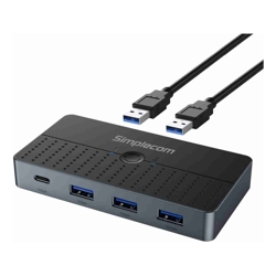 Simplecom KM320 2-Way SuperSpeed USB Switch 4-Port Hub with USB-C USB 3.0 5Gbps