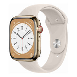 Apple Watch Series 8 (GPS + Cellular) 45mm Stainless Steel Gold with Starlight Sport Band