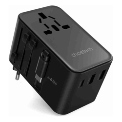 Choetech PD5022 70W EU/US/AUS/UK Travel Adapter with Built-in USB-C Cable Black