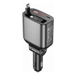 Choetech TC0033 105W USB-C+USB-A Fast car charger with Stretchable USB-C + Lightning cables