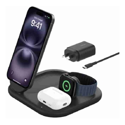 Belkin BoostCharge 3-in-1 Magnetic Foldable Wireless Charger 15W With Qi2 Black (WIZ029auBK)30W USB-C PS1.5m USB-C to USB-C Cable2 Years Warranty
