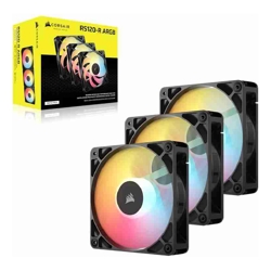 Corsair RS120-R ARGB 120mm PWM Reverse Fans Triple Pack Black 3x RGB Fans 2100 RPM 65.82 CFM Static Pressure Magnetic Dome Bearing PWM Control