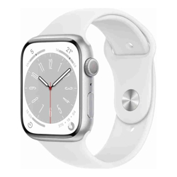 Apple Watch Series 8 45mm (GPS + Cellular) Silver Stainless Steel with White Sport Band (Refurbished)