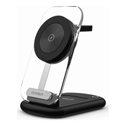 Choetech T618-F-BK 3-in-1 15W MagSafe Wireless fast Charger Stand for iPhone i-Watch AirPods w/ Ambient Light