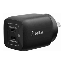 Belkin Dual USB-C 65W (45W + 20W) Wall Charger Black (ENA007auBK) Compact Travel-Friendly Ideal for Nintendo Switch 2$2500 CEW 2 Years Warranty