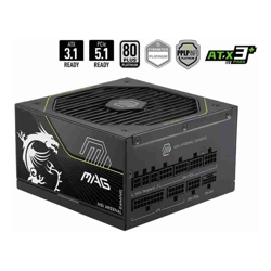 MSI MAG A1000PLS PCIE5 1000W 80 PLUS Platinum Fully Modular ATX Native 12V-2x6 PCIe 5.1 135mm FDB Fan RTX 50 Series Ready