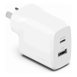 Cygnett PowerPlus 32W Dual Port (20W USB-C + 12W USB-A) PD Fast Wall Charger-White(CY4772PDWCH)Palm-SizePortableCharge 2x Devices2 Years Warranty